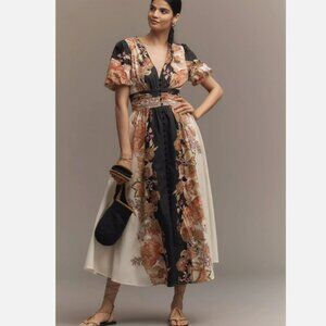 Anthropologie The heynasreen Katerina Button-Front Dress Floral Size M NWT